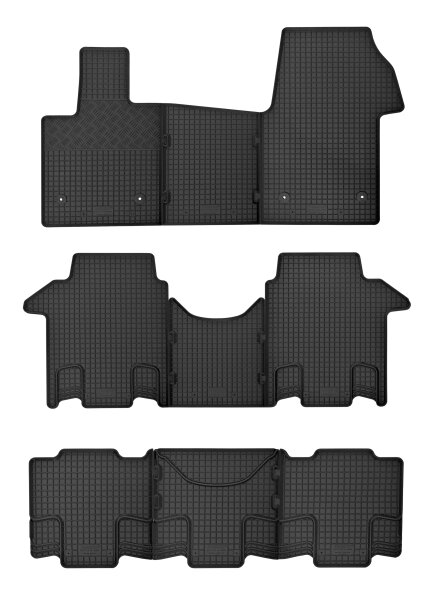 Fußmatten passend für Volkswagen Multivan T7 ab 2021 - 1 Reihe + 2 Reihe + 3 Reihe, Gummi Set, schwarz