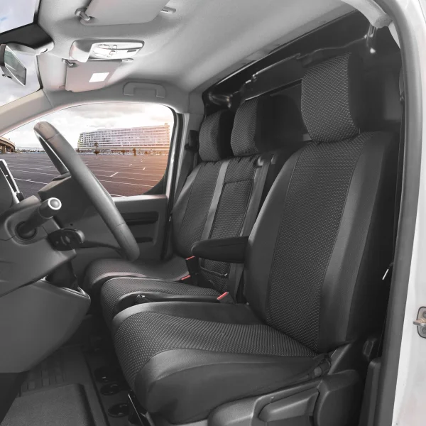 Z4L Sitzbezüge passend für Fiat Scudo ab 2022 - 3 Sitzer - Polyester mit Kunstleder Schwarz , VIVA - Passgenau für Version mit Tisch Vorne auf dem Beifahrersitz